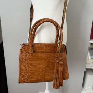 Patricia Nash Small Paris Croco Embossed Leather Satchel-Sun Yellow Excellent!